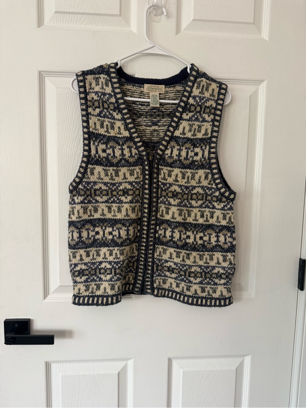 Vintage St Johns Bay Fair Isle Zip Sweater Vest Large Nordic Cottage Core Wool M